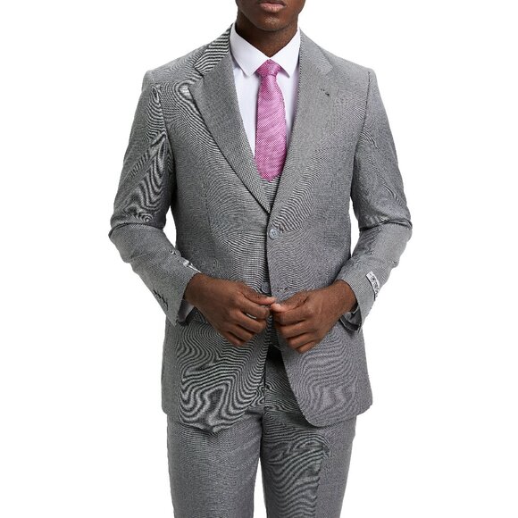 Stone Grey Double Breasted Vest Stacy Adams Men's Suit - Picture 1 of 6